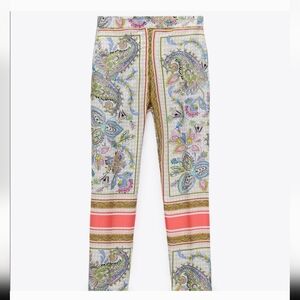 ZARA paisley Stripe Satin Trousers S Womens Pants Flat Front Multicolor Slacks